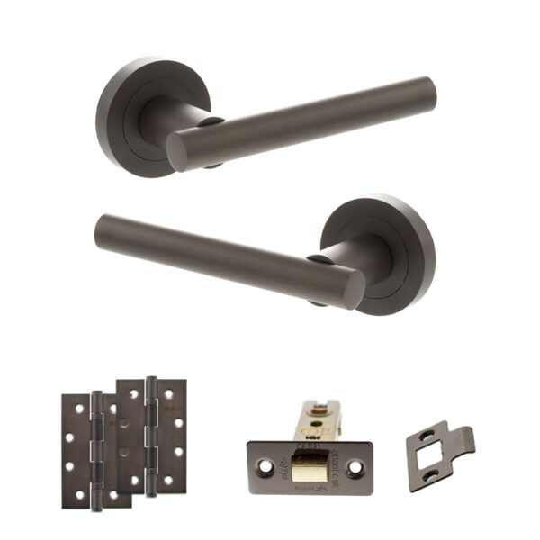 STATUS Nebraska Door Handle Pack (Latch Set - 3" CE Latch, 4" Slim Knuckle Hinges x2) - Urban Dark Bronze