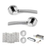 STATUS Florida Door Handle Pack (3 Lever Lock Set - 3" CE Sashlock, 4" Fire Rated Hinges x3) - Satin Chrome/Polished Chrome