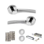STATUS Florida Door Handle Pack (3 Lever Lock Set - 2.5" CE Sashlock, 4" Slim Knuckle Hinges x2) - Satin Chrome/Polished Chrome