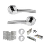 STATUS Florida Door Handle Pack (Euro Lock Set - 3" CE Sashlock, 3" Fire Rated Hinges x3) - Satin Chrome/Polished Chrome
