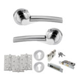 STATUS Florida Door Handle Pack (Euro Lock Set - 3" CE Sashlock, 4" Fire Rated Hinges x3) - Satin Chrome/Polished Chrome