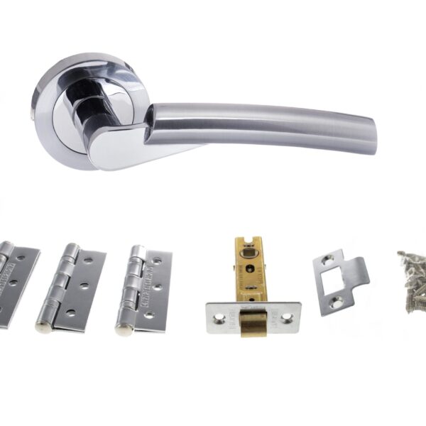 STATUS Florida Door Handle Pack (Latch Set - 2.5" CE Latch, 3" Fire Rated Hinges x3) - Satin Chrome/Polished Chrome