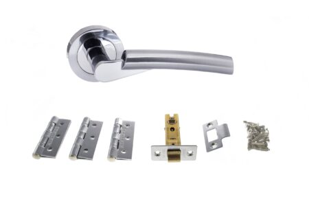 STATUS Florida Door Handle Pack (Latch Set - 3" CE Latch, 3" Fire Rated Hinges x3) - Satin Chrome/Polished Chrome