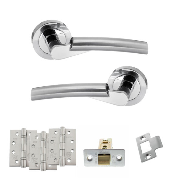STATUS Florida Door Handle Pack (Latch Set - 2.5" CE Latch, 4" Fire Rated Hinges x3) - Satin Chrome/Polished Chrome