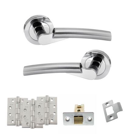STATUS Florida Door Handle Pack (Latch Set - 3" CE Latch, 4" Fire Rated Hinges x3) - Satin Chrome/Polished Chrome