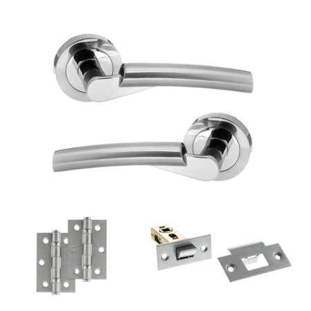 STATUS Florida Door Handle Pack (Latch Set - 2.5" Latch, 3" Hinges x2) - Satin Chrome/Polished Chrome