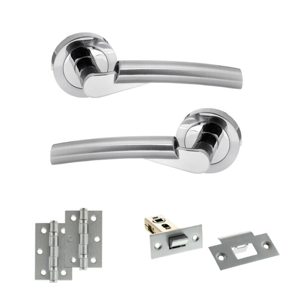 STATUS Florida Door Handle Pack (Latch Set - 2.5" Latch, 3" Hinges x2) - Satin Chrome/Polished Chrome