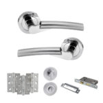 STATUS Florida Door Handle Pack (Bathroom Set - 3" CE Bathroom Lock, 3" Fire Rated Hinges x3) - Satin Chrome/Polished Chrome