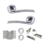 STATUS Indiana Door Handle Pack (Euro Lock Set - 2.5" CE Sashlock, 3" Fire Rated Hinges x3) - Satin Chrome/Polished Chrome