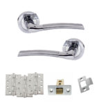 STATUS Indiana Door Handle Pack (Latch Set - 3" CE Latch, 4" Fire Rated Hinges x3) - Satin Chrome/Polished Chrome