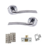 STATUS Indiana Door Handle Pack (Latch Set - 2.5" CE Latch, 4" Slim Knuckle Hinges x2) - Satin Chrome/Polished Chrome