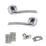 STATUS Indiana Door Handle Pack (Latch Set - 2.5" Latch, 3" Hinges x2) - Satin Chrome/Polished Chrome