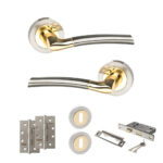 STATUS Indiana Door Handle Pack (3 Lever Lock Set - 2.5" CE Sashlock, 4" Slim Knuckle Hinges x2) - Satin Nickel/Polished Brass