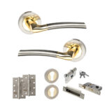 STATUS Indiana Door Handle Pack (Euro Lock Set - 2.5" CE Sashlock, 4" Slim Knuckle Hinges x2) - Satin Nickel/Polished Brass