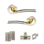 STATUS Indiana Door Handle Pack (Latch Set - 3" CE Latch, 4" Slim Knuckle Hinges x2) - Satin Nickel/Polished Brass