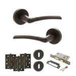 STATUS Indiana Door Handle Pack (3 Lever Lock Set - 3" CE Sashlock, 4" Fire Rated Hinges x3) - Urban Dark Bronze