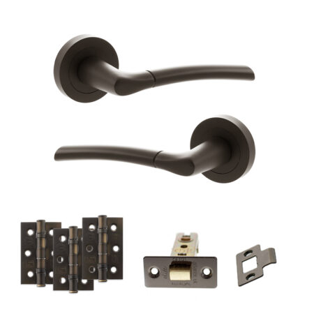 STATUS Indiana Door Handle Pack (Latch Set - 2.5" CE Latch, 3" Fire Rated Hinges x3) - Urban Dark Bronze