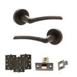 STATUS Indiana Door Handle Pack (Latch Set - 2.5" CE Latch, 4" Fire Rated Hinges x3) - Urban Dark Bronze