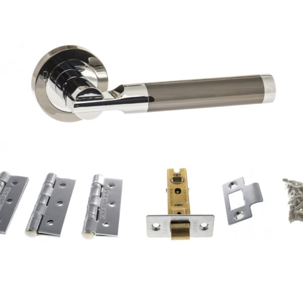 Atlantic Dakota Door Pack Bundle (2.5" Latch, 3"x2" Hingesx3) - Black Nickel/Polished Chrome