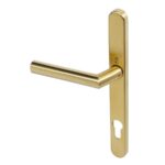 BLU AML096 Angled Lever Door Handle on Backplate Set Visible Fixings 316 Stainless Steel with a PVD Satin Brass Finish