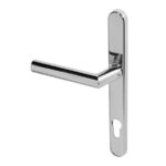BLU AML096 Angled Lever Door Handle on Backplate Set Visible Fixings 316 Polished Stainless Steel