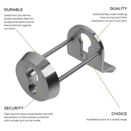 BLU Internal Cylinder Pull 50 x 83 x 5mm with External Security Escutcheon 53 x 12mm 316 Satin Stainless Steel - Image 3