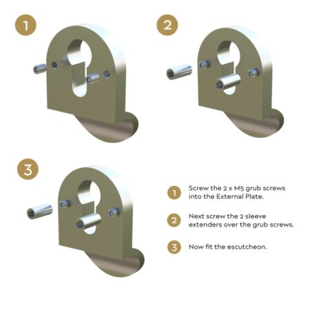 BLU CP76 Euro Profile Cylinder Pull Set Back-to-Back Up 316 Cast Stainless Steel PVD Satin Brass Finish - Image 2