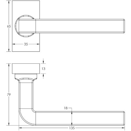 CR-104 Satin Brass Multi Point Rectangular Rose Door Handle - Image 2