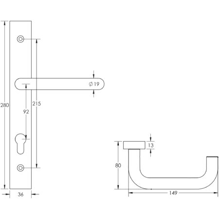 CR-106 Satin Brass Multi Point Backplate Door Handle - Image 2