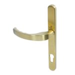 BLU EGC096 Ergonomic Lever Door Handle on Backplate Set Visible Fixings 316 Stainless Steel with a PVD Satin Brass Finish