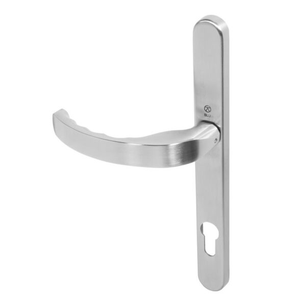 BLU EGC096 Ergonomic Lever Door Handle on Backplate Set Visible Fixings 316 Satin Stainless Steel