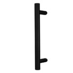 BLU HAB66 Offset Round 'T' Bar Pull Handle 400mm Long 32mm Dia Universal Fix 316 Satin Stainless Steel with Matt Black Lacquer Finish for Aluminium Doors
