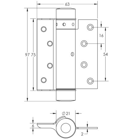 Single Action Steel Spring Hinges 75mm Electro Brassed - Image 3