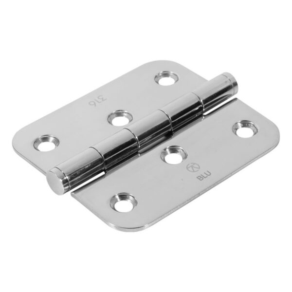 BLU Slim Knuckle Window Hinge Radius Corner - 76 x 66 x 2mm - 316 Satin Stainless Steel (Screws Included)