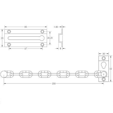 Jedo Security Door Chains 200mm Satin Chrome - Image 2