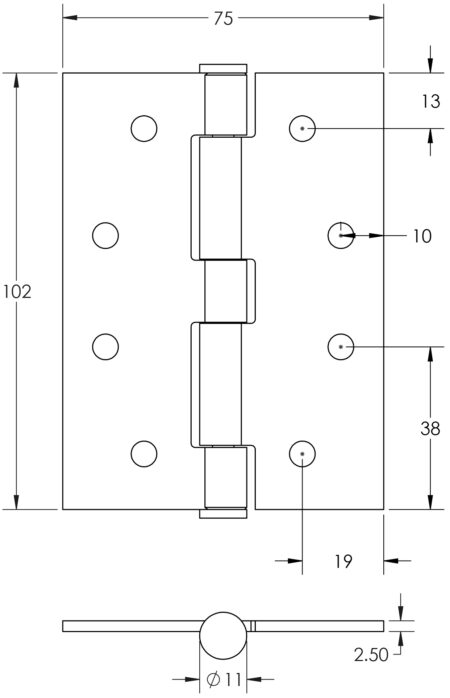 Jedo Grade 7 Steel Heavy Duty Button Tip Hinges 102x76x2.5mm Satin Chrome - Image 2