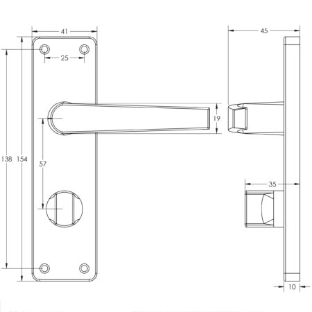 Contract Door Handle on Bathroom Plate Satin Anodised Aluminium - Image 2