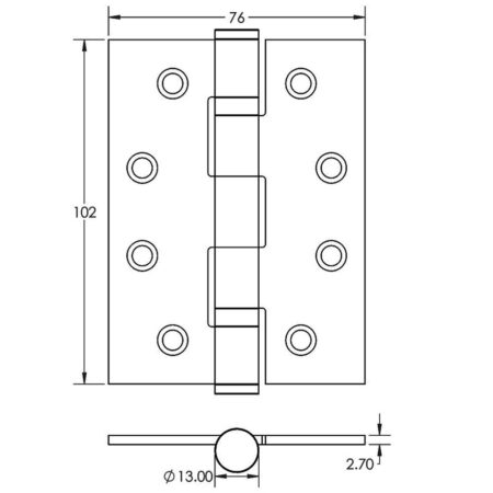 Jedo Grade 11 Steel Ball Bearing Hinges 102x76mm Satin Nickel - Image 2