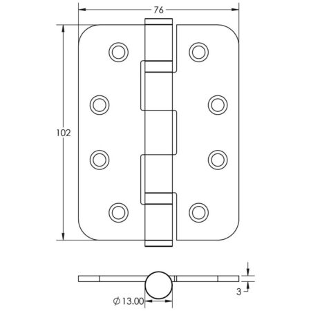 Jedo Grade 11 Radiused Steel Ball Bearing Hinges 102x76mm Satin Nickel - Image 2