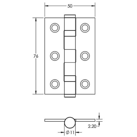 Frelan Jedo Grade 7 Steel Ball Bearing Hinges 76x50mm Electro Brassed - 76x50x2.2mm - Image 2