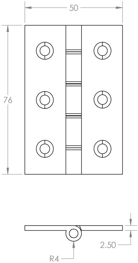 Double Phosphor Bronze Washered Hinges 76x50x2.5mm Antique Brass - Image 2