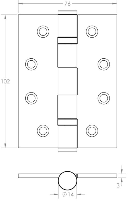 Frelan Certifire Stainless Steel Grade 13 Ball Bearing Hinges 102x76x3mm Antique Brass - Image 2