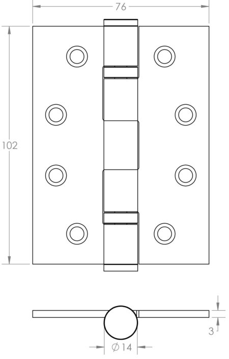 Certifire Stainless Steel Grade 13 Ball Bearing Hinges 102x76x3mm Satin Stainless Steel - Image 2