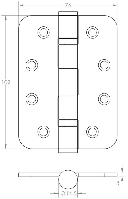 Certifire Stainless Steel Grade 13 Radiused Ball Bearing Hinges 102x76x3mm Satin Stainless Steel - Image 2