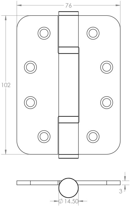 Frelan Certifire Stainless Steel Grade 13 Radiused Polymer Bearing Hinges 3 Knuckle (PCK 3) 102x76x3mm Blac - Black - Image 2