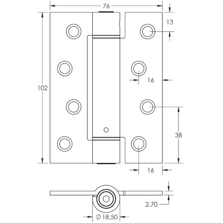 Jedo Steel Single Action Spring Hinges 102x76x2.7mm (PK of 3) Polished Chrome - Image 2