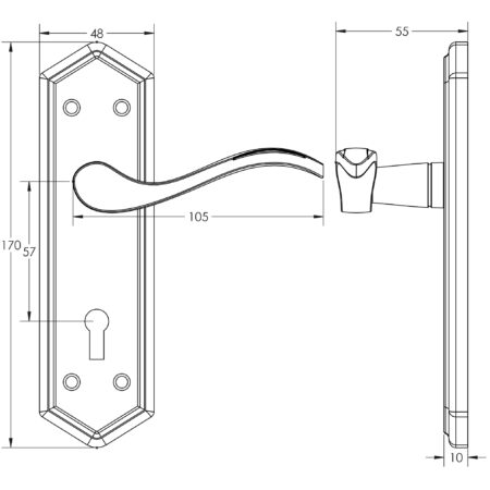 Wentworth Suite Door Handle on Bathroom Plate Black - Image 2