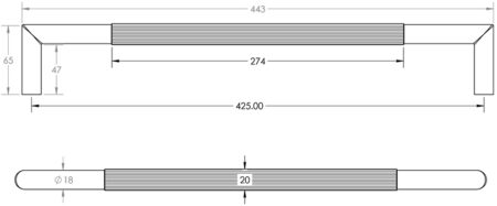 425x20mm GM Mitred B/T Linear Knurled Pull Handle 304g - Image 2