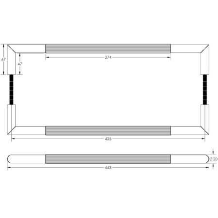 425x20mm GM Mitred B/B Linear Knurled Pull Handle 304g - Image 2