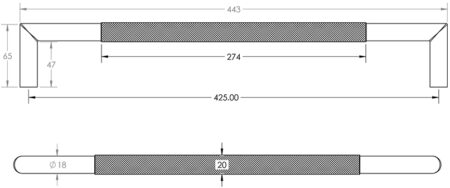 425x20mm GM Mitred B/T Knurled Pull Handle 304g - Image 2